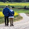 walk, flower background, couple