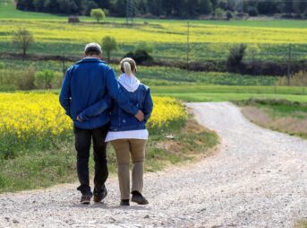 walk, flower background, couple